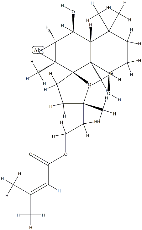 2-[(1'aS,2R,5S)-2'a,3',4,4',5,5',6',6'aα,7',7'aβ-Decahydro-3'α,7'α-dihydroxy-1'aβ,2'aβ,5,6',6'-pentamethylspiro[furan-2(3H),2'(1'aH)-naphth[2,3-b]oxiren]-5-yl]ethyl=3-methyl-2-butenoate 结构式