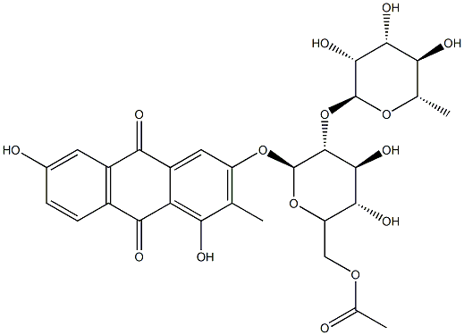 1,3,6-三羟基-2-甲基蒽醌-3-O-Α-鼠李糖-(1→2)-Β-D-(6'-O-乙酰基)-葡萄糖苷 结构式