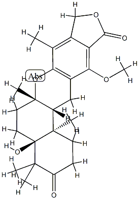 [4aS,(-)]-1,4,4a,5,6,6a,9,13,13aβ,13b-Decahydro-4aβ-hydroxy-12-methoxy-4,4,6aβ,8,13bα-pentamethyl-2H-benzo[a]furo[3,4-i]xanthene-3,11-dione 结构式