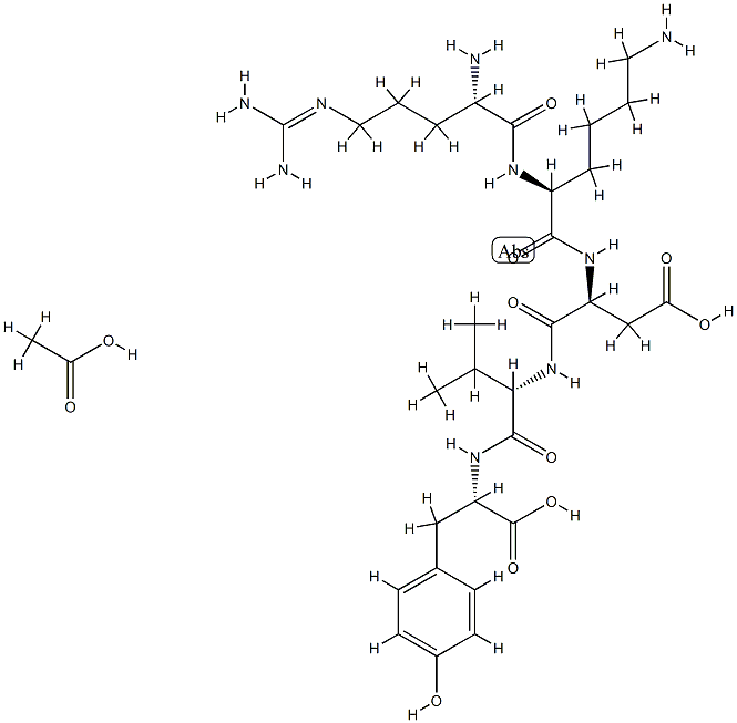 acetic acid:(3S)-3-[[(2S)-6-amino-2-[[(2S)-2-amino-5-(diaminomethylideneamino)pentanoyl]amino]hexanoyl]amino]-4-[[(2S)-1-[[(1S)-1-carboxy-2-(4-hydroxyphenyl)ethyl]amino]-3-methyl-1-oxobutan-2-yl]amino]-4-oxobutanoic acid 结构式