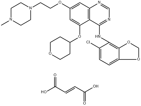 4-QuinazolinaMine, N-(5-chloro-1,3-benzodioxol-4-yl)-7-[2-(4-Methyl-1-piperazinyl)ethoxy]-5-[(tetrahydro-2H-pyran-4-yl)oxy]-, (2E)-2-butenedioate (1:2) 结构式