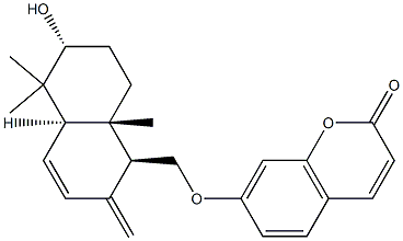 (-)-7-[[(1S)-1,2,4aα,5,6,7,8,8a-Octahydro-6α-hydroxy-5,5,8aβ-trimethyl-2-methylenenaphthalene-1β-yl]methoxy]-2H-1-benzopyran-2-one 结构式