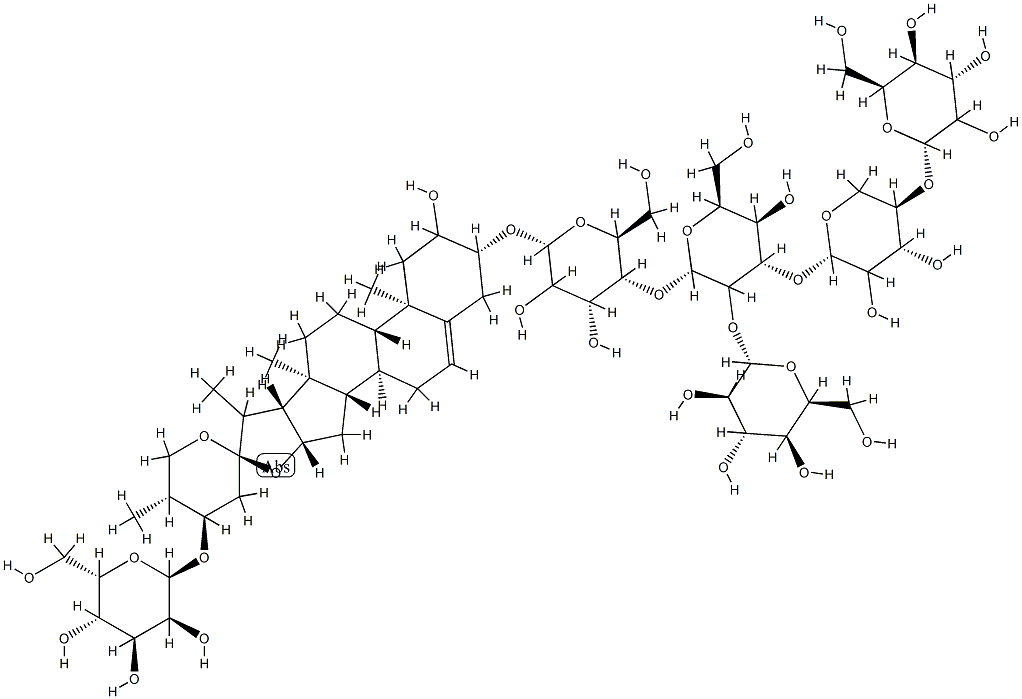 [(24S,25S)-24-(β-D-Glucopyranosyloxy)-2α-hydroxyspirost-5-en-3β-yl]4-O-[2-O-(β-D-glucopyranosyl)-3-O-[4-O-(β-D-glucopyranosyl)-β-D-xylopyranosyl]-β-D-glucopyranosyl]-β-D-galactopyranoside 结构式
