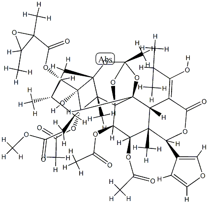 11α,12α-Bis(acetyloxy)-15-[(Z)-2-methyl-1-hydroxypropylidene]phragmalin 30-acetate 3-(2,3-dimethyloxiranecarboxylate) 结构式