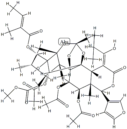 11α,12α-Bis(acetyloxy)-15-[(Z)-1-hydroxy-2-methylpropylidene]phragmalin 30-acetate 3-[(E)-2-methyl-2-butenoate] 结构式