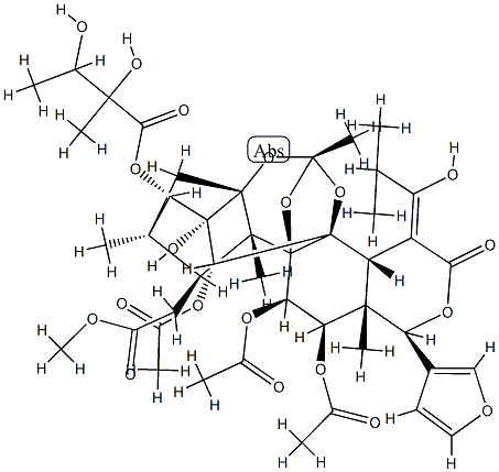 11α,12α-Bis(acetyloxy)-15-[(Z)-1-hydroxy-2-methylpropylidene]phragmalin 30-acetate 3-(2,3-dihydroxy-2-methylbutyrate) 结构式