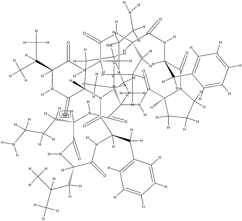 Cyclo(L-Abu-L-Orn-L-Leu-D-Phe-L-Pro-L-Val-L-Orn-L-Leu-D-Phe-L-Pro-) 结构式