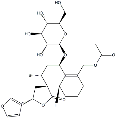 (3R,5S)-5'-[(Acetyloxy)methyl]-5-(3-furanyl)-4'β-(β-D-glucopyranosyloxy)-3',4,4',5,6',7',8',8'aβ-octahydro-2'α-methylspiro[furan-3(2H),1'(2'H)-naphthalen]-2-one 结构式