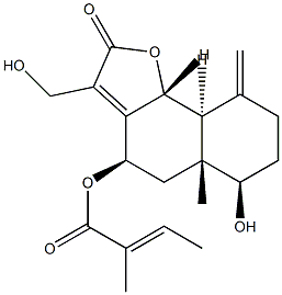 (E)-2-Methyl-2-butenoic acid (4R)-2,4,5,5a,6,7,8,9,9aβ,9bα-decahydro-6α-hydroxy-3-(hydroxymethyl)-5aα-methyl-9-methylene-2-oxonaphtho[1,2-b]furan-4α-yl ester 结构式