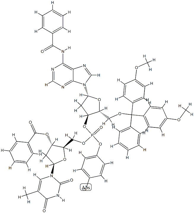 3'-O-benzoyl-P-(4-chlorophenyl)thymidylyl(5'->3')-N-benzoyl-5'-O-[bis(4-methoxyphenyl)phenylmethyl]-2'-deoxyadenosine 结构式