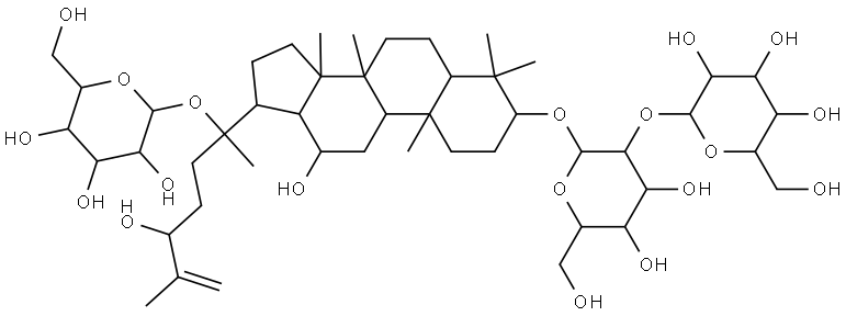 20-(β-D-Glucopyranosyloxy)-12β,24-dihydroxy-5α-dammara-25-ene-3β-yl 2-O-β-D-glucopyranosyl-β-D-glucopyranoside 结构式