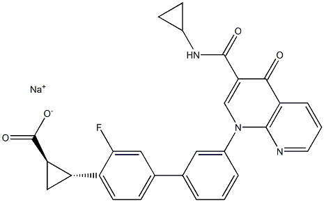 Cyclopropanecarboxylic acid,
2-[3'-[3-[(cyclopropylaMino)carbonyl]-4-oxo-1,8-naphthyridin-1(4H)-yl]-3-fluoro[1,1'-biphenyl]-4-yl]-, sodiuM salt (1:1), (1R,2R)- 结构式