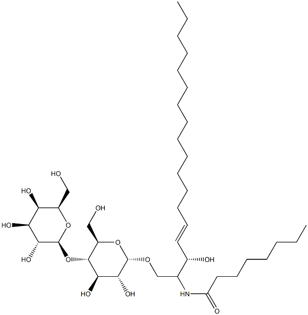 N-[(1S,2S,3E)-1-[[(4-O-BETA-D-吡喃半乳糖基-BETA-D-吡喃葡萄糖基)氧基]甲基]-2-羟基-3-十七碳烯-1-基]辛酰胺 结构式