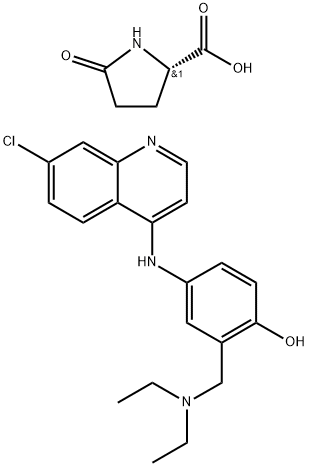 5-oxo-L-proline, compound with 4-[(7-chloro-4-quinolyl)amino]-alpha-(diethylamino)-o-cresol (2:1) 结构式