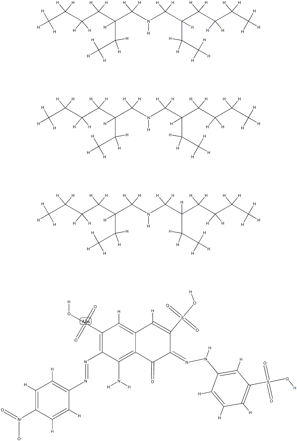 4-amino-5-hydroxy-3-[(4-nitrophenyl)azo]-6-[(3-sulphophenyl)azo]naphthalene-2,7-disulphonic acid, compound with 2-ethyl-N-(2-ethylhexyl)hexylamine (1:3) 结构式