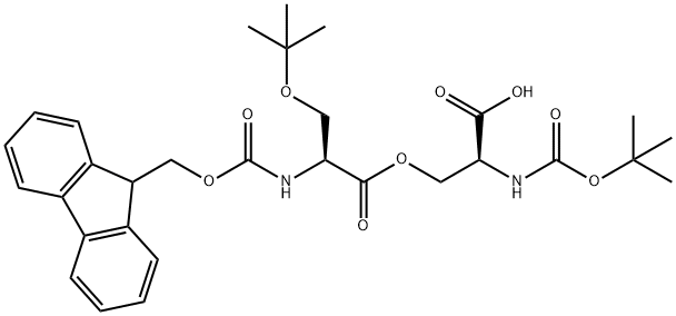 (3S,7S)-7-羧基-3-[(叔丁氧基)甲基]-11,11-二甲基-4,9-二氧代-5,10-二氧杂-2,8-二氮杂十二烷酸 1-芴甲基酯 结构式