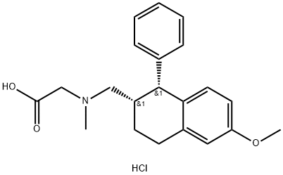 REL-N-甲基-N-[[(1R,2S)-1,2,3,4-四氢-6-甲氧基-1-苯基-2-萘基]甲基]甘氨酸盐酸盐 结构式