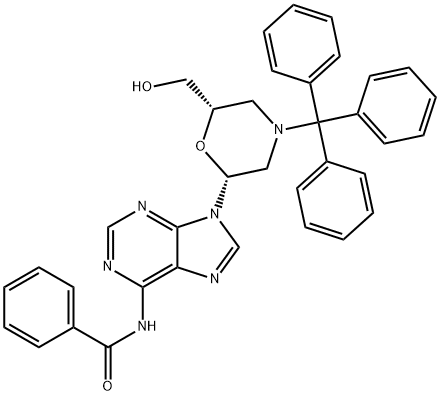 N-(9-[(2R,6S)-6-(羟基甲基)-4-三苯甲基吗啉-2-基]-嘌呤-6-基)苯甲酰胺 结构式