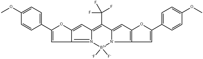 (T-4)-Difluoro[2-(4-Methoxyphenyl)-5-[2,2,2-trifluoro-1-[2-(4-Methoxyphenyl)-5H-furo[3,2-b]pyrrol-5-ylidene-κN4]ethyl]-4H-furo[3,2-b]pyrrolato-κN4]boron 结构式