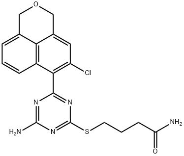 4-[[4-氨基-6-(5-氯-1H,3H-萘并[1,8-CD]吡喃-6-基)-1,3,5-三嗪-2-基]硫基]丁酰胺 结构式