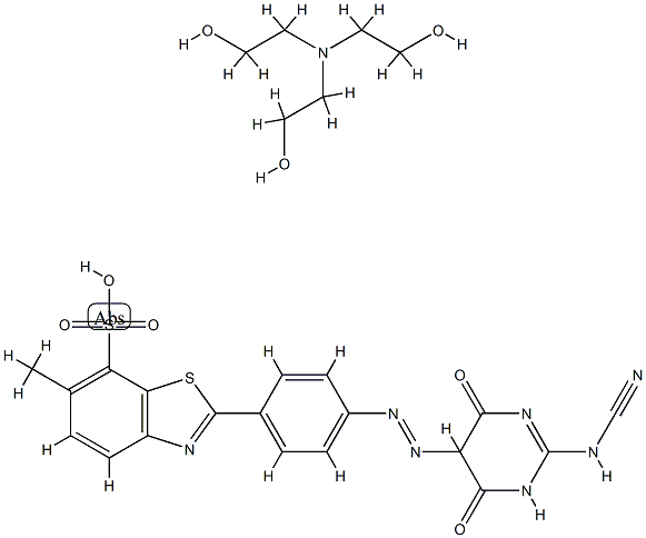 2-[4-[[2-氰亚氨基六氢-4,6-二氧-5-咪啶基]偶氮]苯基]-6-甲基-7-苯并噻唑磺酸与2,2',2"-氮川三[乙醇]的化合物 结构式