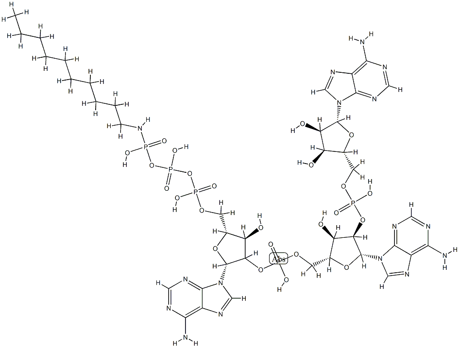 P(1)-adenylyl-5'-2'-adenylyl-5'-2'-adenosyl-P(3)-n-decylaminotriphosphate 结构式