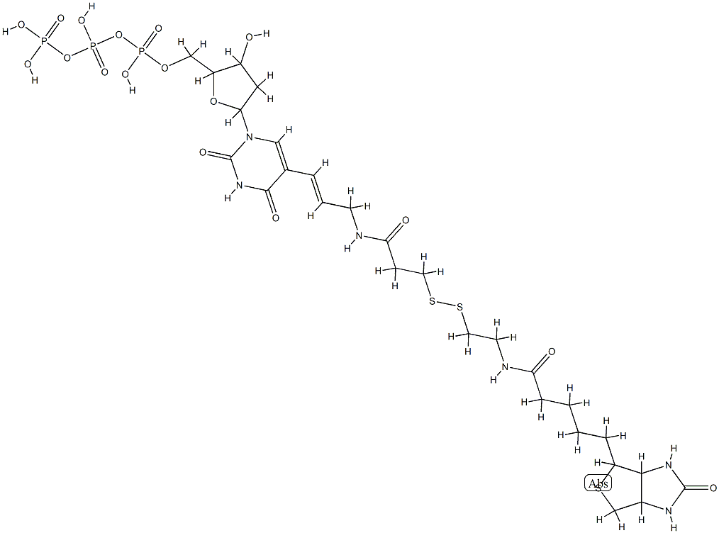 [[[5-[2,4-dioxo-5-[(E)-3-[3-[2-[5-(7-oxo-3-thia-6,8-diazabicyclo[3.3.0 ]oct-2-yl)pentanoylamino]ethyldisulfanyl]propanoylamino]prop-1-enyl]py rimidin-1-yl]-3-hydroxy-oxolan-2-yl]methoxy-hydroxy-phosphoryl]oxy-hyd roxy-phosphoryl]oxyphosphonic acid 结构式