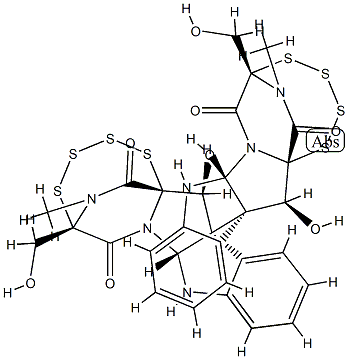 (6S,6'S)-17,18:17',18'-Diseco-2,2',5,5'-tetrademercapto-2,5:2',5'-bispertetrathio-6,6'-dihydroxychetocin 结构式