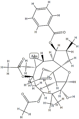 [1aR,2R,4R,6R,7R,8S,9S,9aR,11S,12S,12aR,12bR,(+)]-Tetradecahydro-1aβ,5,5,8,11α-pentamethyl-7,9a-epoxy-9aH-cyclopenta[3,4]cyclododeca[1,2-b]oxirene-2,4,6,9,12-pentol 2,4,9-triacetate 12-benzoate 结构式