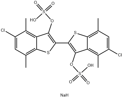 5,5'-Dichloro-4,4',7,7'-tetramethyl-2,2'-bibenzo[b]thiophene-3,3'-diol bis(sulfuric acid sodium) salt 结构式