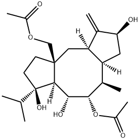 [2S,3aα,6aα,10aα,(-)]-9aβ-(Acetoxymethyl)tetradecahydro-7-isopropyl-4β-methyl-1-methylenedicyclopenta[a,d]cyclooctene-2β,5α,6α,7β-tetrol 5-acetate 结构式