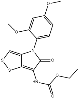 [4-(2,4-Dimethoxy-phenyl)-5-oxo-4,5-dihydro-[1,2]dithiolo[4,3]pyrro-6-yl]-carbamic acid ethyl ester 结构式
