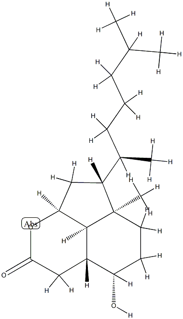 (3aR,8aβ,8bβ)-7β-[(R)-1,5-Dimethylhexyl]decahydro-4β-hydroxy-6aβ-methyl-2H-cyclopenta[ij][2]benzopyran-2-one 结构式