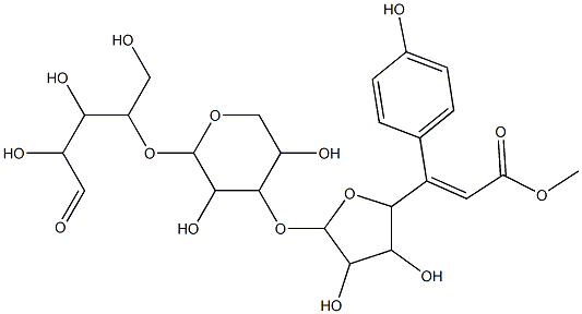 O-(5-O-(4-coumaroyl)-alpha-arabinofuranosyl)-(1-3)-O-beta-xylopyranosyl-(1-4)-xylopyranose 结构式