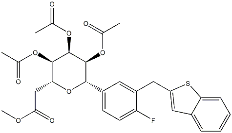 (1S)-1,5-脱水-1-C-[3-(苯并[B]噻吩-2-基甲基)-4-氟苯基]-D-山梨糖醇 2,3,4,6-四乙酸酯 结构式