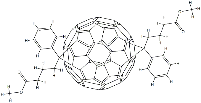 3',3''-二苯基-3'H,3''H-二环丙烷并[1,9:52,60]富勒烯-C60-IH-3',3''-二丁酸二甲酯 结构式