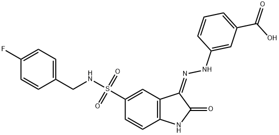 (Z)-3-(2-(5-(N-(4-氟苄基)氨磺酰基)-2-氧代二氢吲哚-3-亚基)肼基)苯甲酸 结构式
