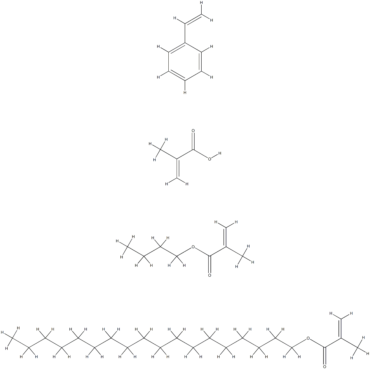 2-Propenoic acid, 2-methyl-, polymer with butyl 2-methyl-2-propenoate, ethenylbenzene and octadecyl 2-methyl-2-propenoate 结构式