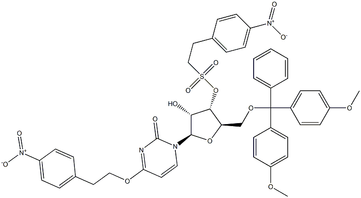 5'-O-dimethoxytrityl-O(4)-4-nitrophenylethyl-2'-O-4-nitrophenylethylsulfonyluridine 结构式