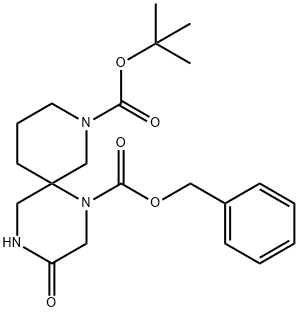 1-苯甲基 8-叔-丁基 3-氧亚基-1,4,8-三氮杂螺[5.5]十一烷-1,8-二甲酸基酯 结构式