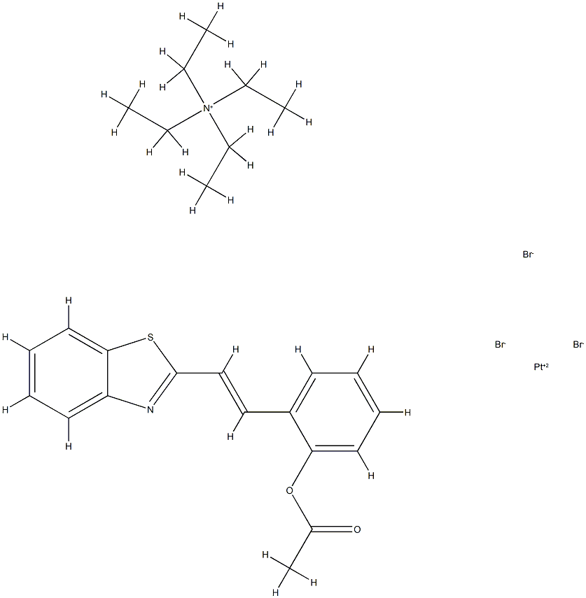 tetraethylammonium tribromo(2-(2-acetoxystyryl)benzothiazole)platinate(II) 结构式