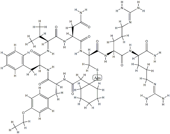 O-Ethyl-N-[[1-mercapto(1)cyclohexyl]acetyl]-D-Tyr-L-Phe-L-Val-L-Asn-D-Cys(1)-L-Arg-D-Arg-NH2 结构式