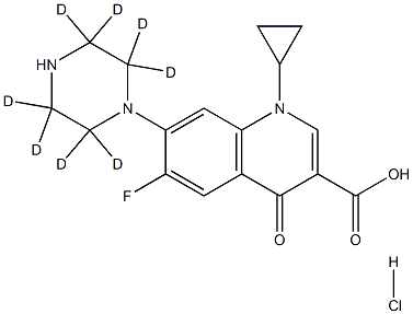 1-环丙基-6-氟-4-氧-7-哌嗪-D8-1-基-1,4-二氢-喹啉-3-羧酸 盐酸盐 水合物 结构式