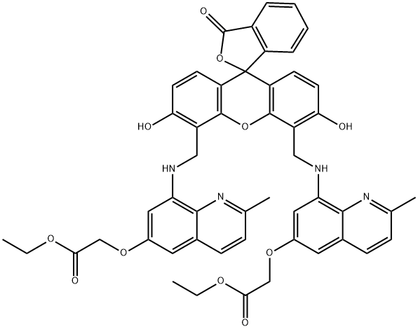 2 - {4,5 - 双[(6 - (2 - 乙氧基-2 - 氧代乙氧基)-2 - 甲基喹啉-8 - 基氨基)甲基] -6 - 羟基-3 - 氧代-3H-呫吨-9 - 基}苯甲酸 结构式