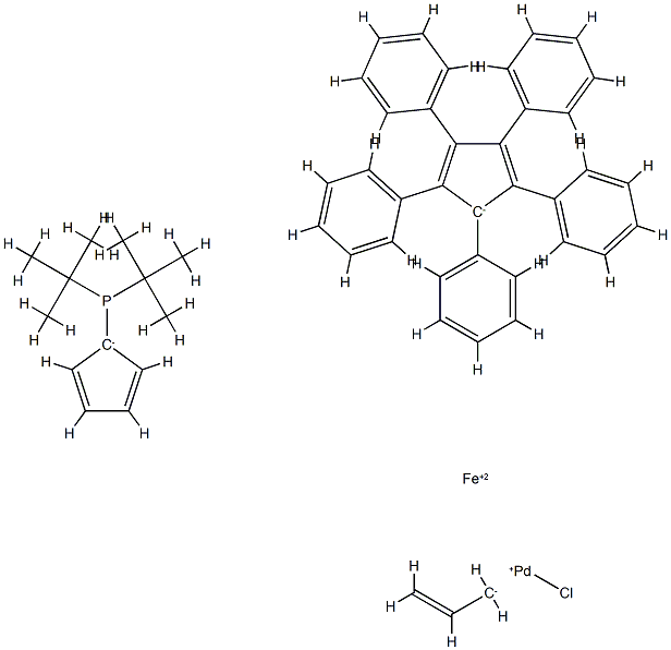 丙烯基(氯)[1,2,3,4,5-五苯基-1'-(二-叔-叔丁基磷)二茂铁]钯(II)	 结构式