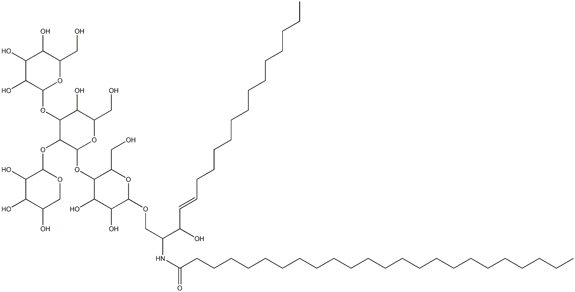 O-mannopyranosyl-(1-3)-O-xylopyranosyl-(1-2)-O-mannopyranosyl-(1-4)-O-glucopyranosyl-(1-1)-2-N-tetracosanoylsphingenine 结构式