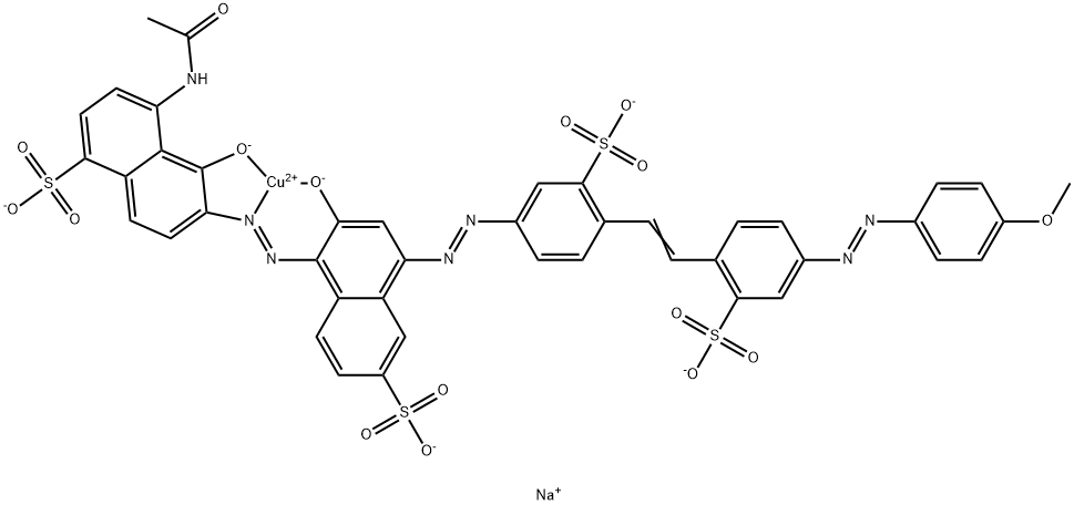 tetrasodium [4-acetamido-5-hydroxy-6-[[2-hydroxy-4-[[4-[2-[4-[(4-methoxyphenyl)azo]-2-sulphophenyl]vinyl]-3-sulphophenyl]azo]-6-sulpho-1-naphthyl]azo]naphthalene-1-sulphonato(6-)]cuprate(4-) 结构式