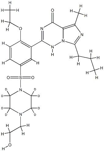 2-[2-ethoxy-5-[2,2,3,3,5,5,6,6-octadeuterio-4-(2-hydroxyethyl)piperazin-1-yl]sulfonylphenyl]-5-methyl-7-propyl-1H-imidazo[5,1-f][1,2,4]triazin-4-one 结构式