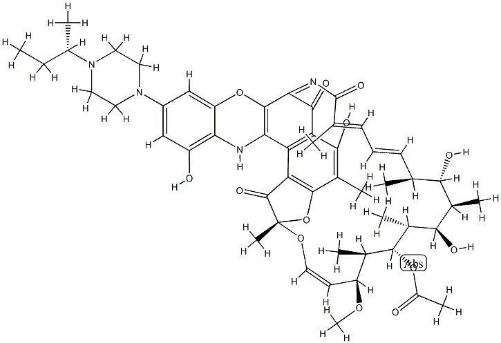 1-Deoxy-1'-dehydro-3'-hydroxy-1-oxo-5'-[4-[(S)-1-methylpropyl]piperazino]rifamycin VIII 结构式