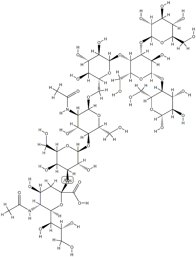 (2S,4S,5R,6R)-5-acetamido-2-[(2S,3R,4S,5S,6R)-2-[(2R,3S,4R,5R,6S)-5-ac etamido-4-hydroxy-2-(hydroxymethyl)-6-[[(2R,3R,4S,5R,6R)-3,4,5-trihydr oxy-6-[(2R,3S,4S,5R,6S)-5-hydroxy-2-(hydroxymethyl)-4-[(2S,3R,4S,5R,6R )-3,4,5-trihydroxy-6-(hydroxymethyl)oxan-2-yl]oxy-6-[(2R,3R,4S,5R,6R)- 4,5,6-trihydroxy-2-(hydroxymethyl)oxan-3-yl]oxy-oxan-3-yl]oxy-oxan-2-y l]methoxy]oxan-3-yl]oxy-3,5-dihydroxy-6-(hydroxymethyl)oxan-4-yl]oxy-4 -hydroxy-6-[(1S,2R)-1,2,3-trihydroxypropyl]oxane-2-carboxylic acid 结构式